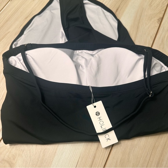 NWT Holipick Strapless Bandeau Black And White‎ Size XL Ruching Swimsuit Ruching - Picture 4 of 9